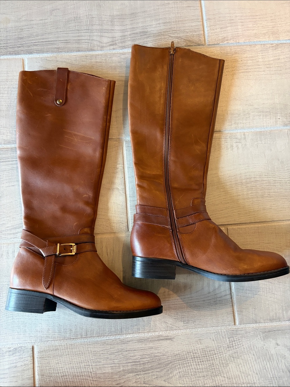 Chelsea & Violet Cognac Riding Boots with Buckle